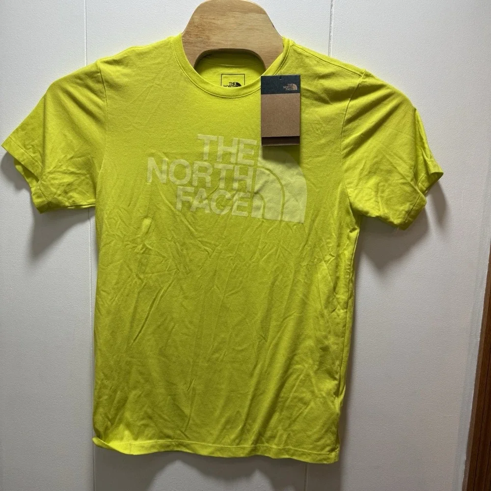 The North Face T-Shirt Men's Logo Neon Yellow Hiking Outdoors Size‎ Medium NEW